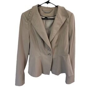 White House Womens Two Button Blazer Ruffle Lapel Peplum Hem Beige‎ 2